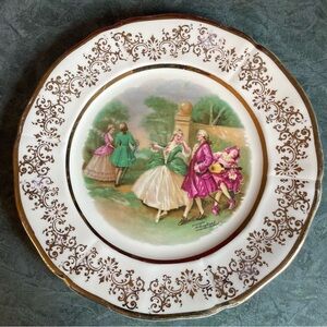 Fine Bone China England Courting Couple Plate Vintage Shabby Maximalism 10” #441